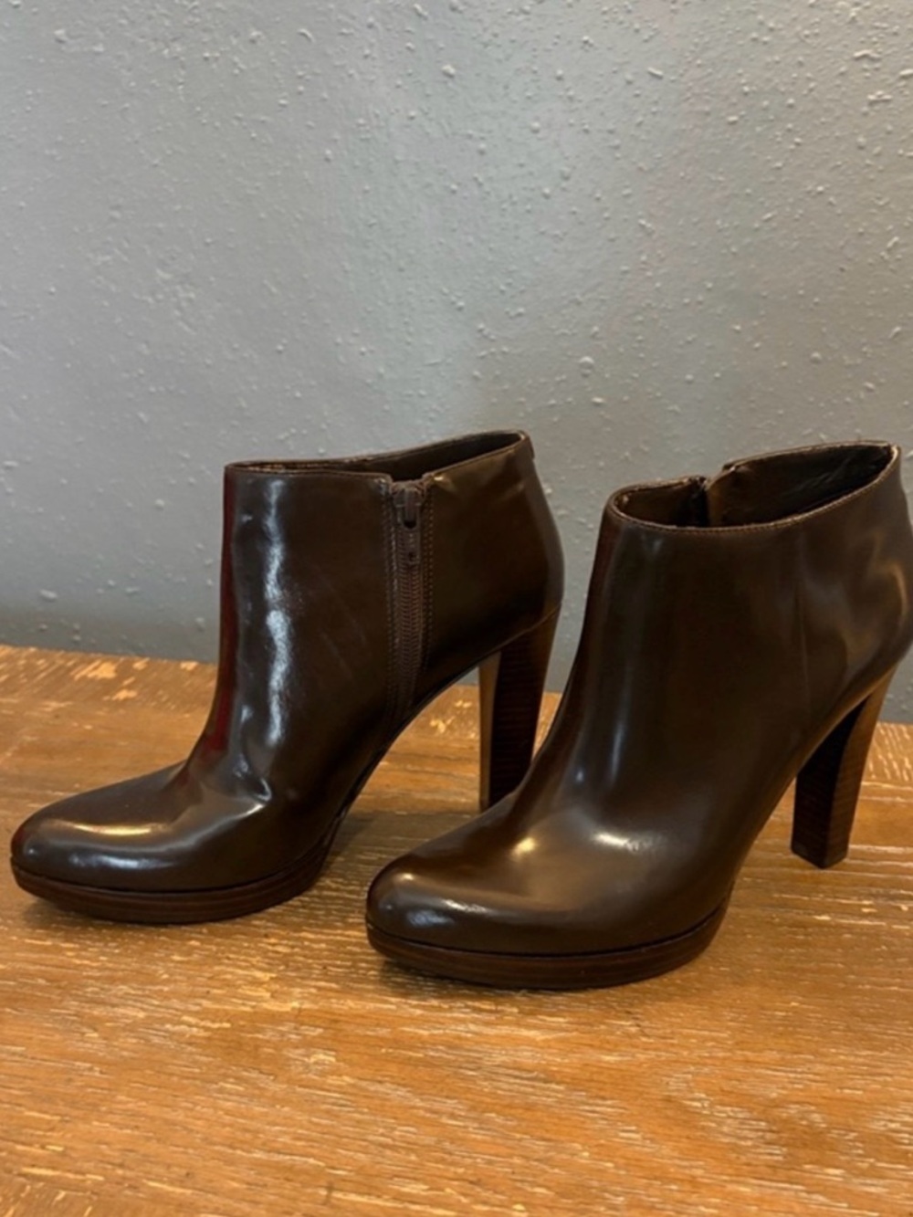 Nine West Chocolate Dark Brown Leather High-Heel Ankle Booties 6.5